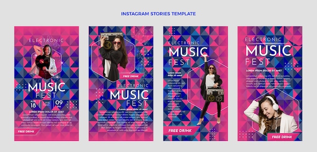 Vettore gratuito storie di instagram del festival musicale sfumato