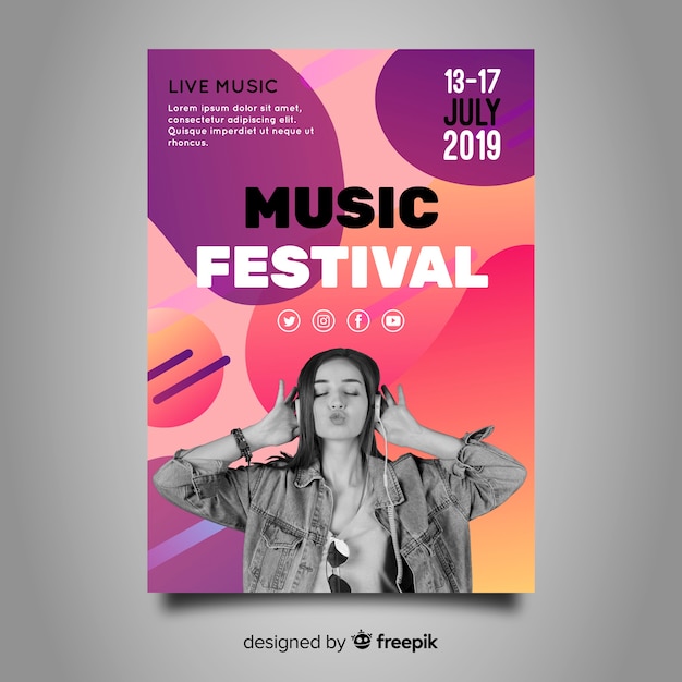 Gradient music festival poster template