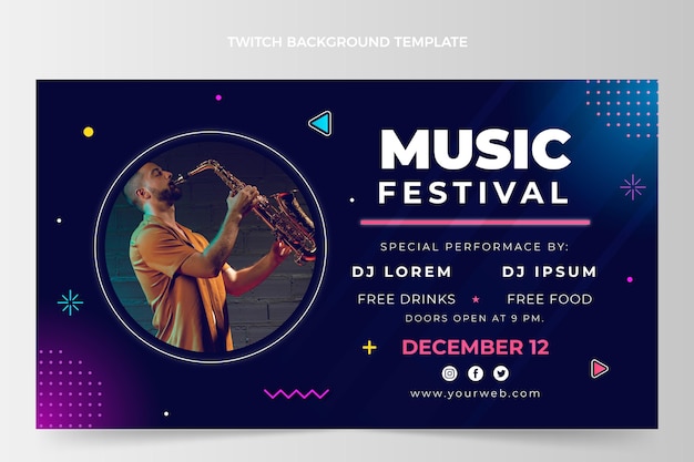 Free vector gradient music festival twitch background