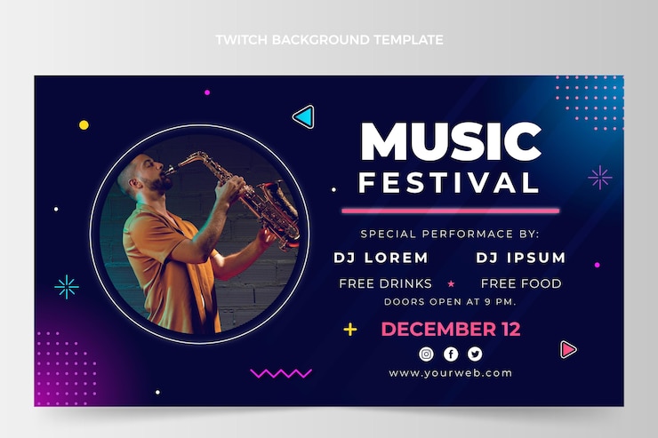 Free Vector gradient music festival twitch background