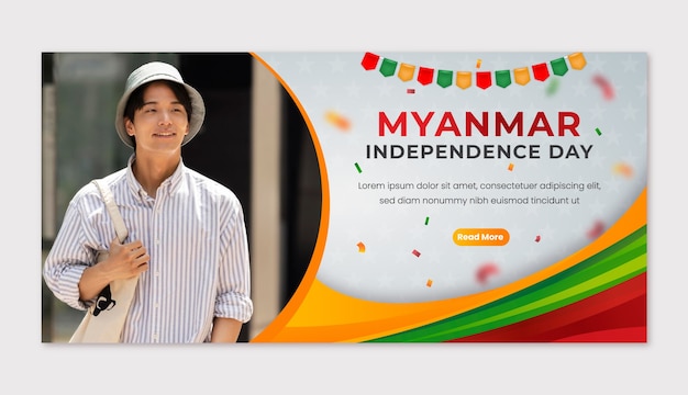 Free vector gradient myanmar independence day horizontal banner template