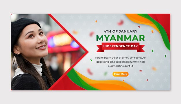 Gradient myanmar independence day horizontal banner template