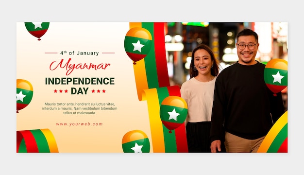Gradient myanmar independence day horizontal banner template