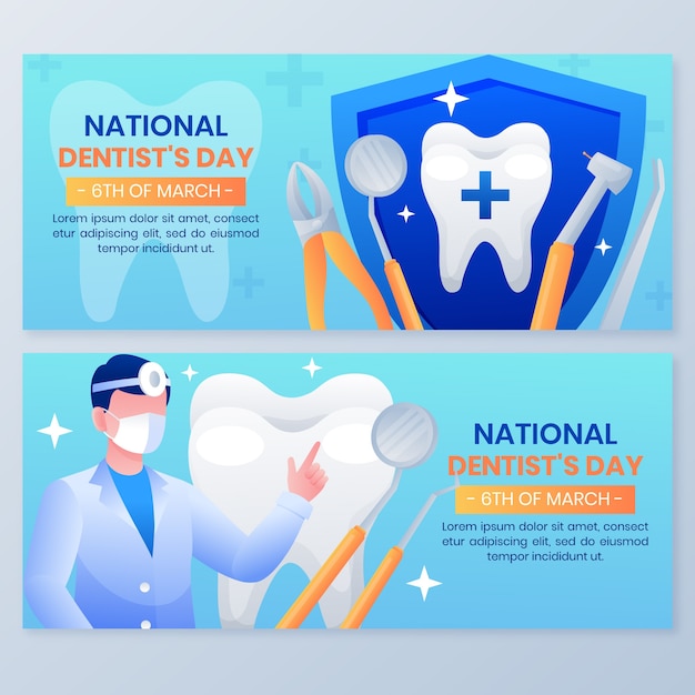 Free vector gradient national dentist's day horizontal banners set