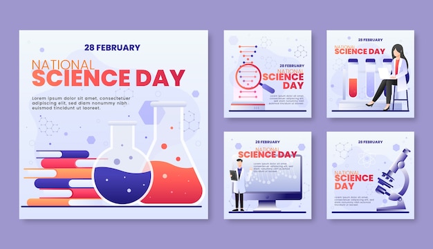 Gradient national science day instagram posts collection