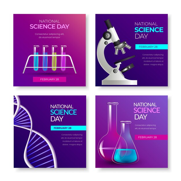 Gradient national science day instagram posts collection