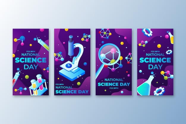 Gradient national science day instagram stories collection