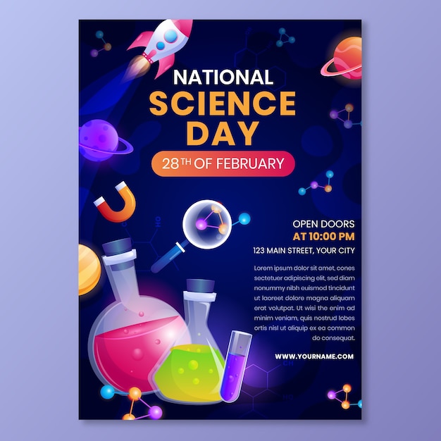 Gradient national science day vertical poster template