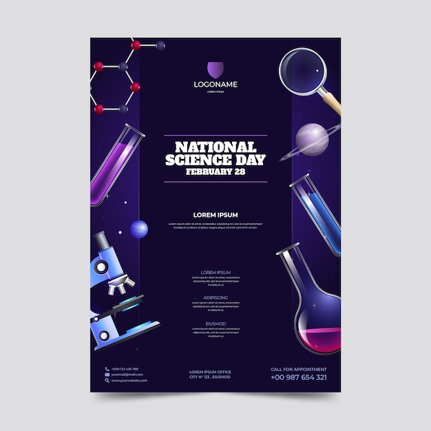 Free vector gradient national science day vertical poster template