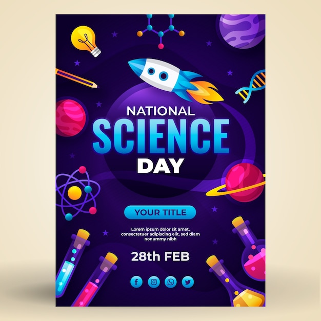 Gradient national science day vertical poster template