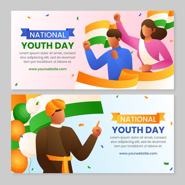 Free vector gradient national youth day horizontal banners set