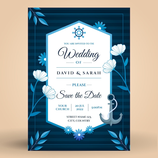 Free vector gradient nautical wedding invitations