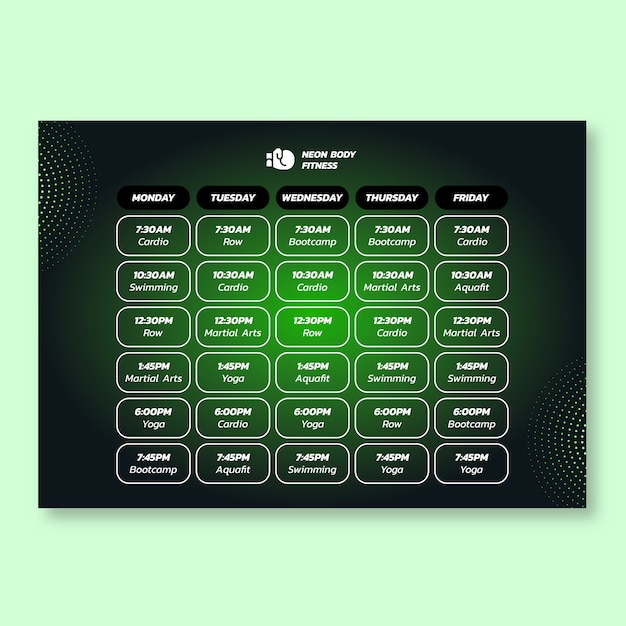 Gradient neon body fitness gym schedule