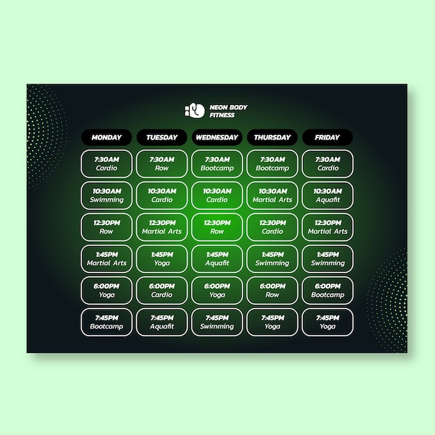 무료 벡터 그라디언트 네온 바디 피트니스 체육관 일정