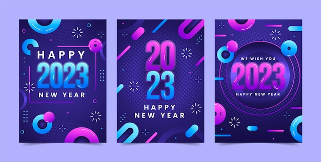 Gradient new year 2023 cards collection