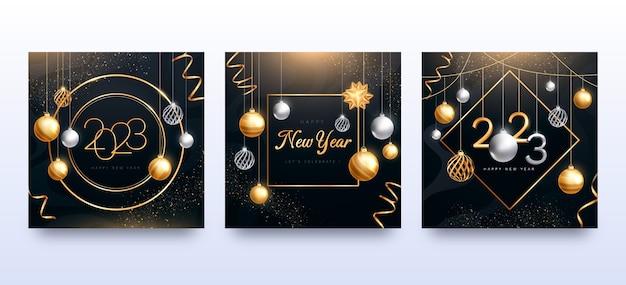 Free vector gradient new year 2023 cards collection
