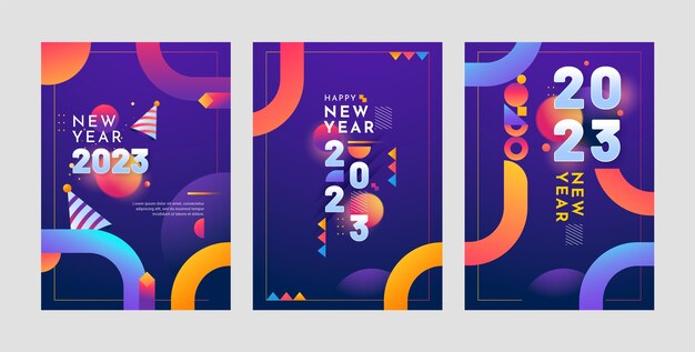 Gradient new year 2023 greeting cards set