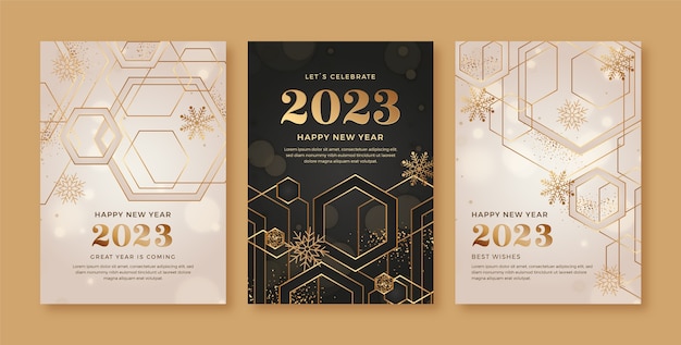 Free vector gradient new year 2023 greeting cards set