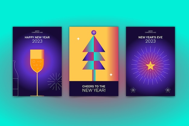 Free vector gradient new year 2023 greeting cards set