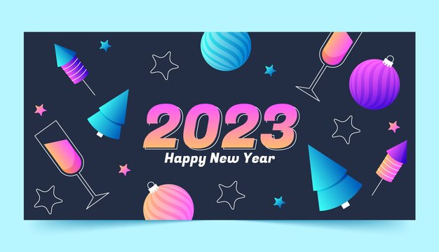 グラデーション新年2023年水平バナーテンプレート