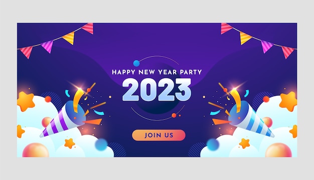 梯度新年 2023 年水平旗<unk>模板