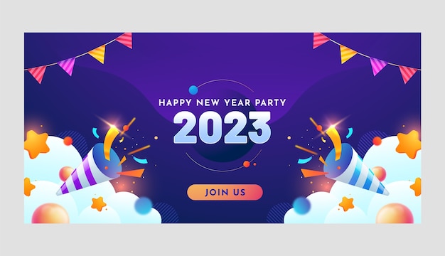 Gradient new year 2023 horizontal banner template