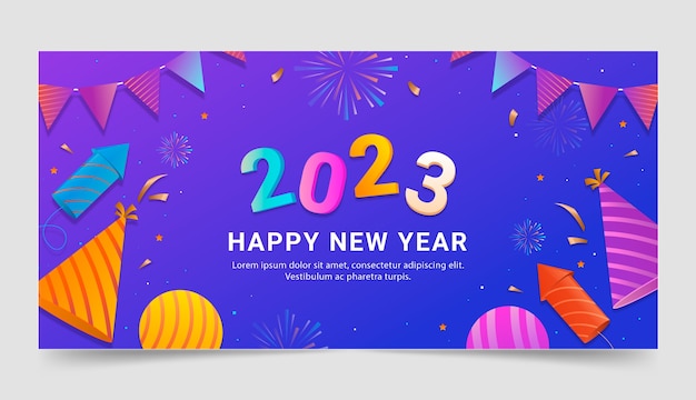 Бесплатное векторное изображение Градиентный новый год 2023 шаблон горизонтального баннера
