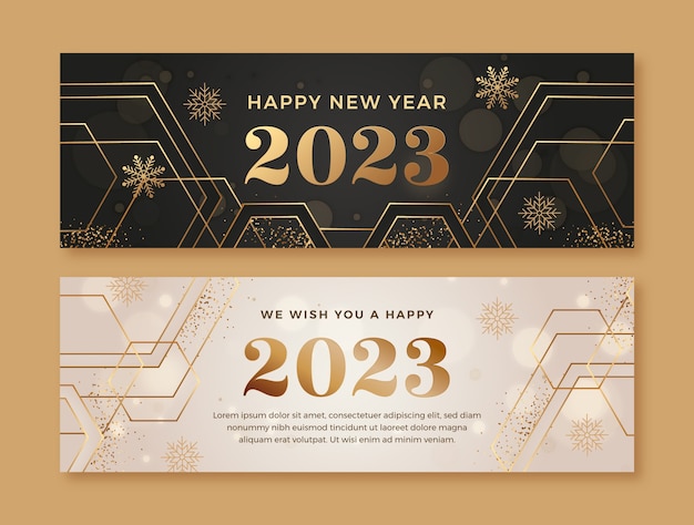 Gradient new year 2023 horizontal banners set