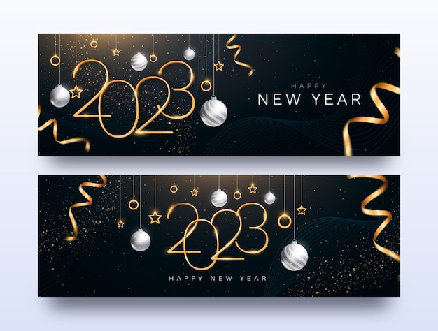 Free vector gradient new year 2023 horizontal banners set