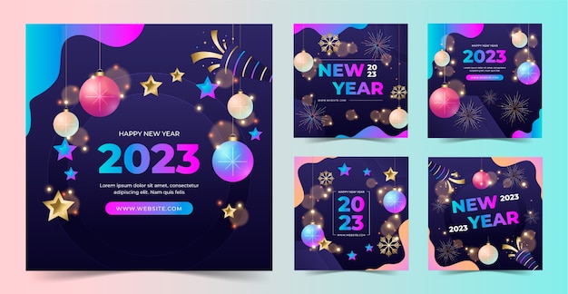 Vettore gratuito collezione di post instagram gradiente nuovo anno 2023