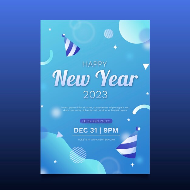 新年 2023 垂直海报模板的梯度