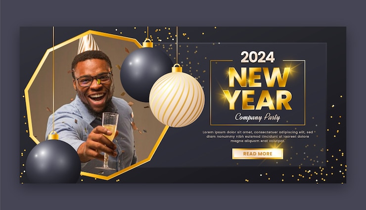 Free Vector gradient new year 2024 horizontal banner template