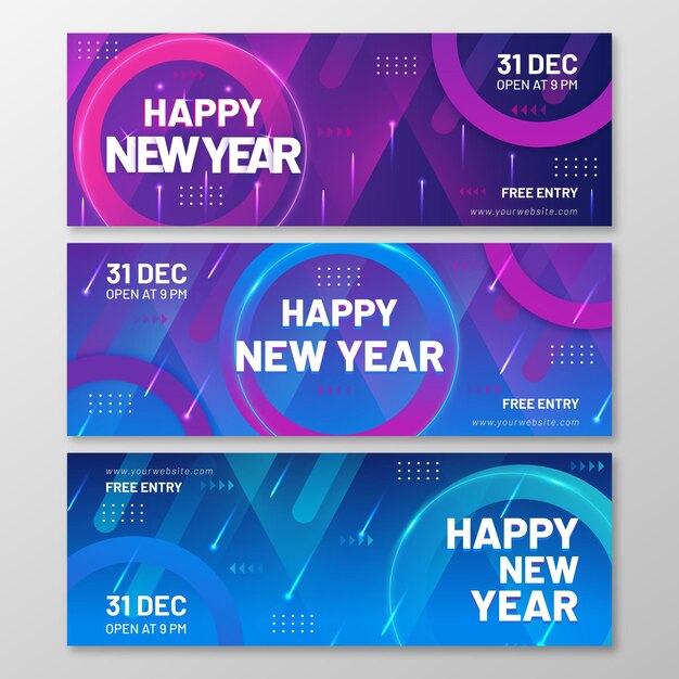 Gradient new year horizontal banners set