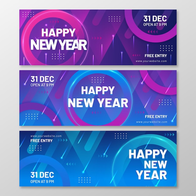 Gradient new year horizontal banners set