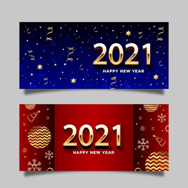 Gradient new year horizontal banners set