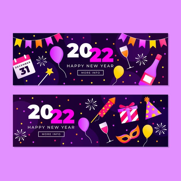 gradient new year horizontal banners set