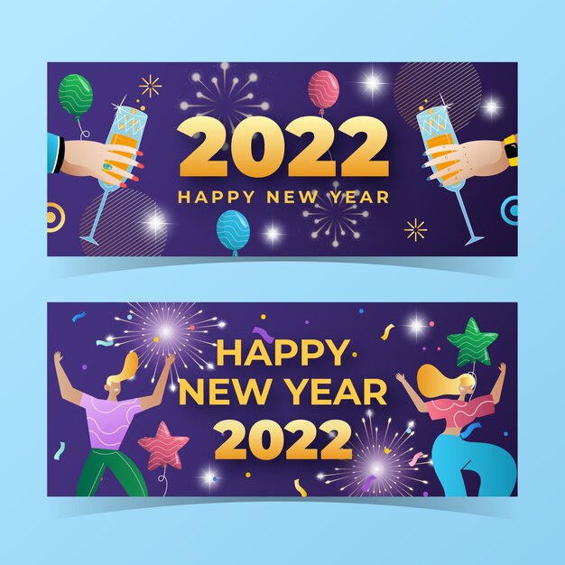 Gradient new year horizontal banners set