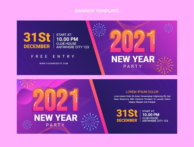 Gradient new year horizontal banners set