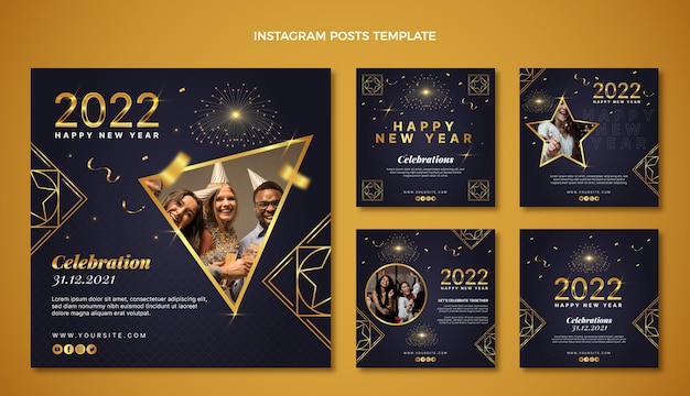 Vettore gratuito raccolta di post di instagram di capodanno sfumato