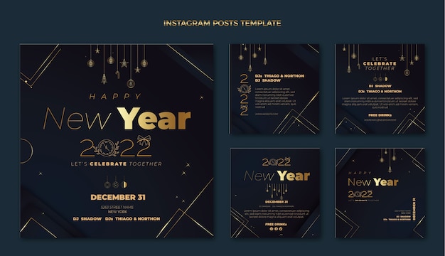 Vettore gratuito collezione di post di instagram di capodanno sfumato