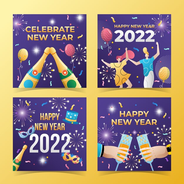 Gradient new year instagram posts collection