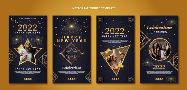 Free vector gradient new year instagram stories collection