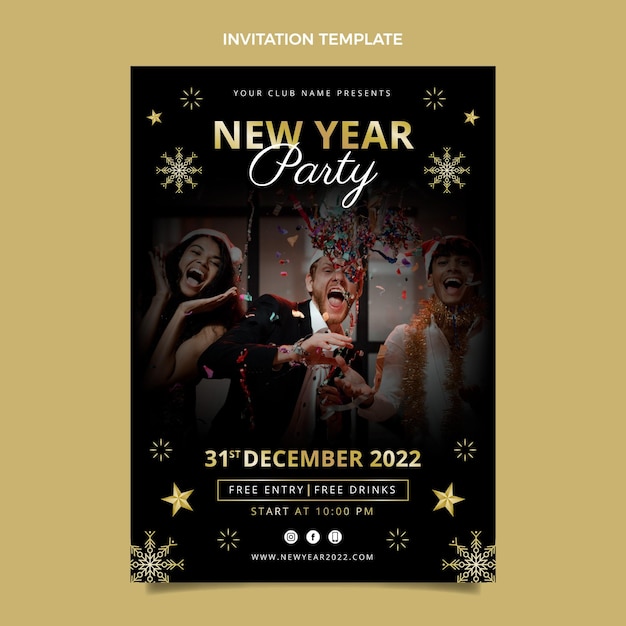 Бесплатное векторное изображение Шаблон приглашения новый год градиент