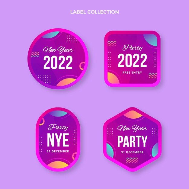 Gradient new year labels collection