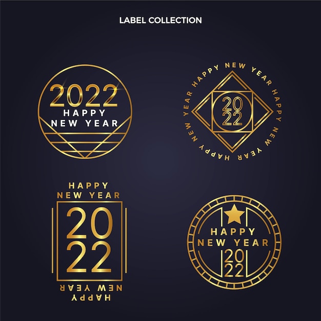 Gradient new year labels collection