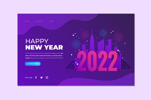 Gradient new year landing page template