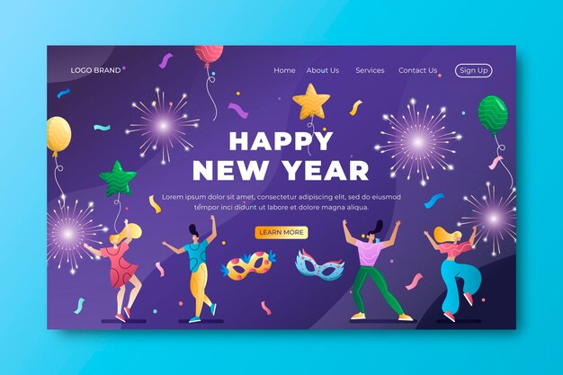 Gradient new year landing page template