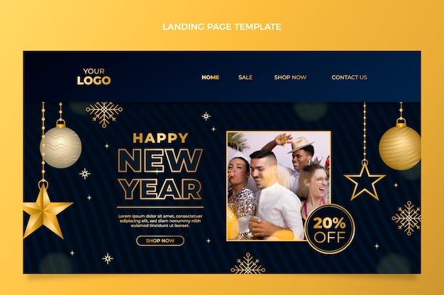 Gradient new year landing page template