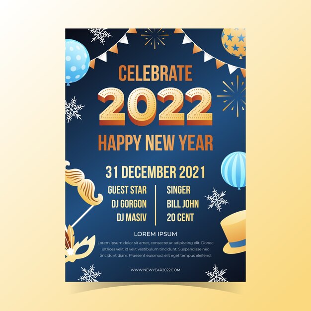 Gradient new year party flyer template