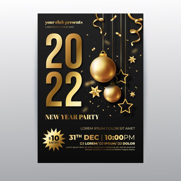 Gradient new year party flyer template